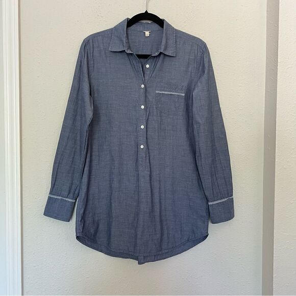 J. Crew Chambray Convertible Sleeve Cotton Half Button Down Shirt Size Small - Picture 2 of 7